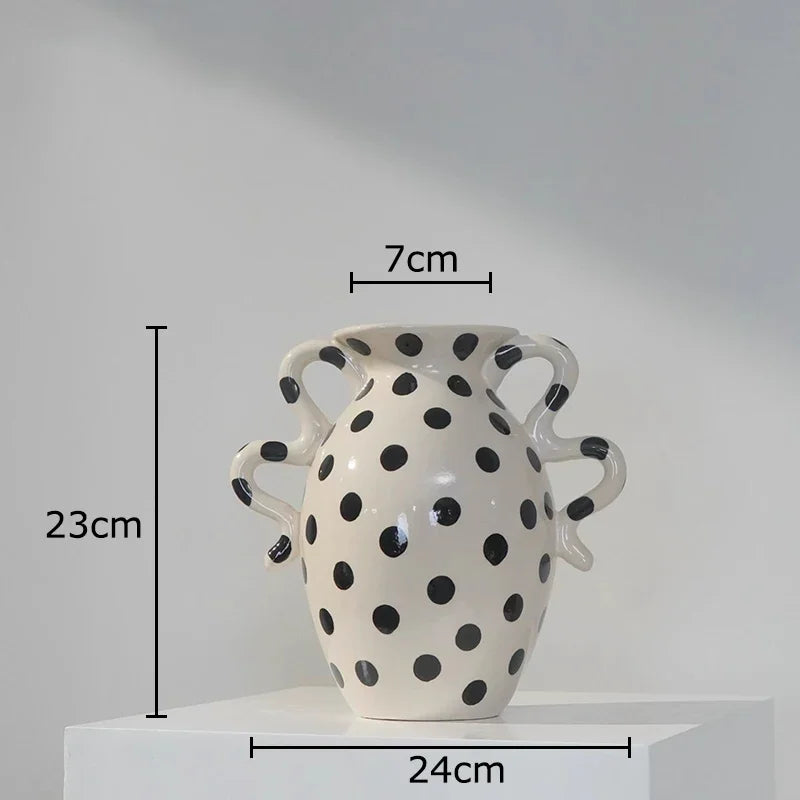 Afralia™ Black Polka Dot Ceramic Vase for Table Flower Arrangement and Room Decor