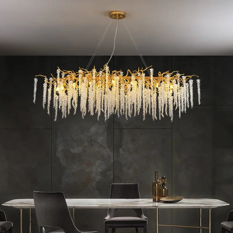 Afralia™ Long Crystal Chandeliers LED Pendant Lamp for Living Hotel Hall Lighting