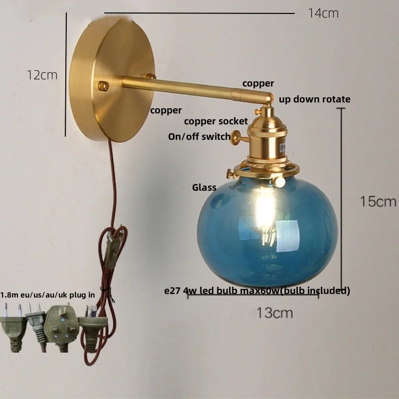 Afralia™ Nordic LED Glass Wall Light with Switch Bedside Lamp