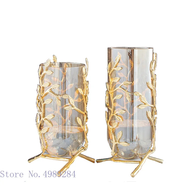 Afralia™ Gold Frame Glass Vase with Rattan Branches for Home Decor & Flower Arrangement