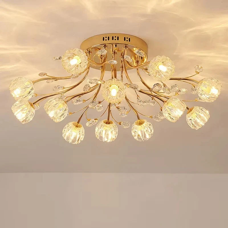 Afralia™ Crystal Flower Ceiling Lamp LED Chandelier for Bedroom Living Room Branch Decor