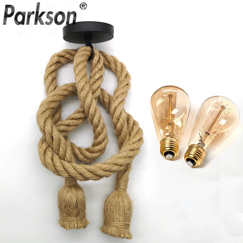 Afralia™ Vintage Hemp Rope Pendant Light E27 LED Industrial Lamp Loft Home Decor