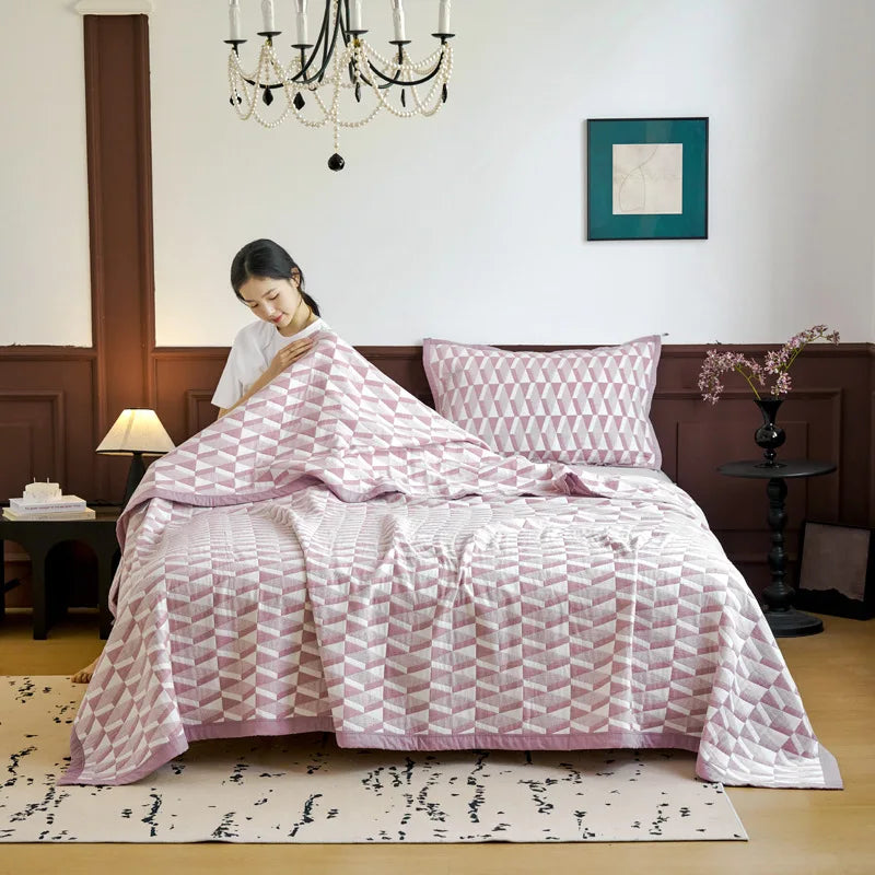 Afralia™ Cotton Three-Layer Towel Blanket with Pillow - Summer Cool Quilt