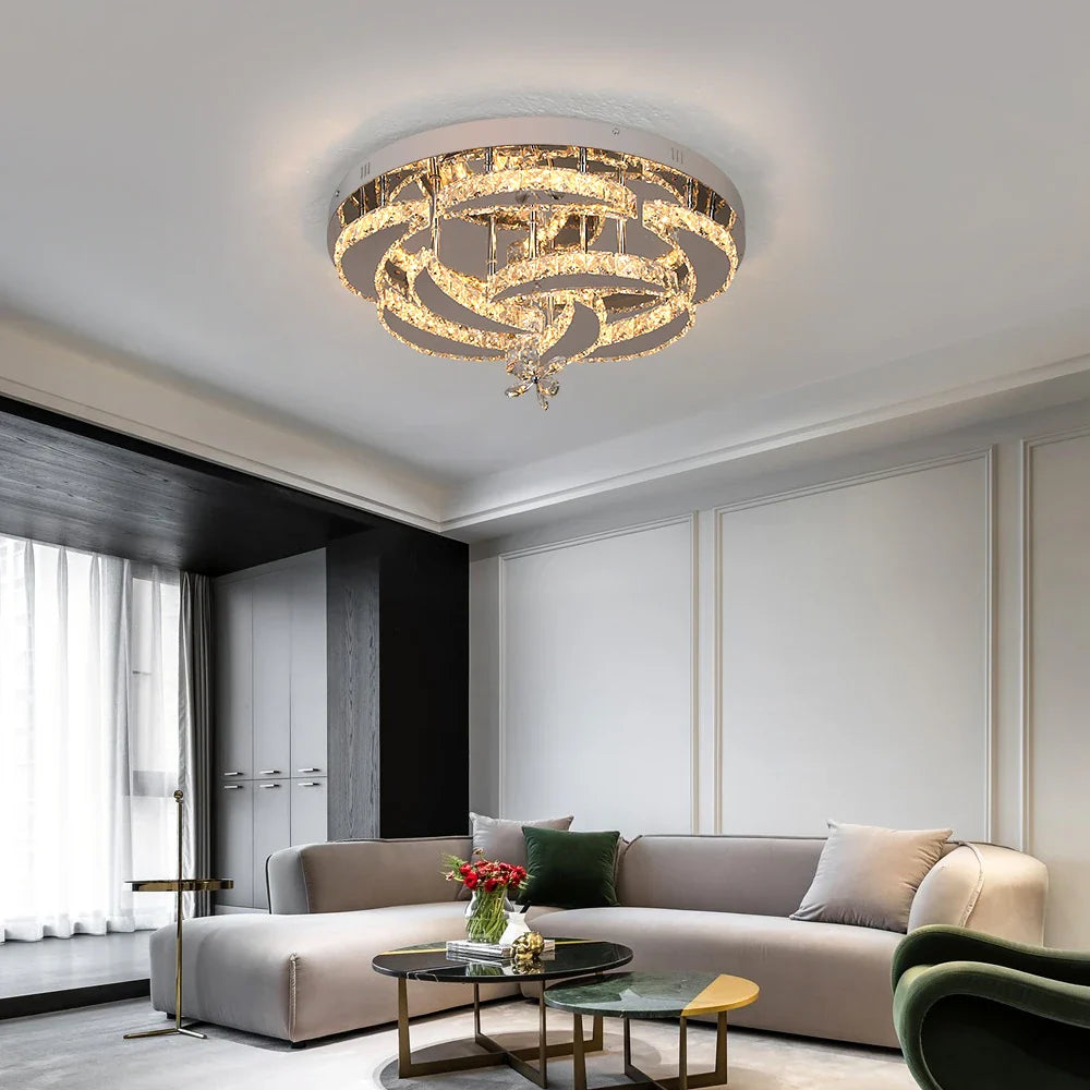 Afralia™ Luxury Crystal LED Chandelier Ceiling Lamp for Living Dining Room