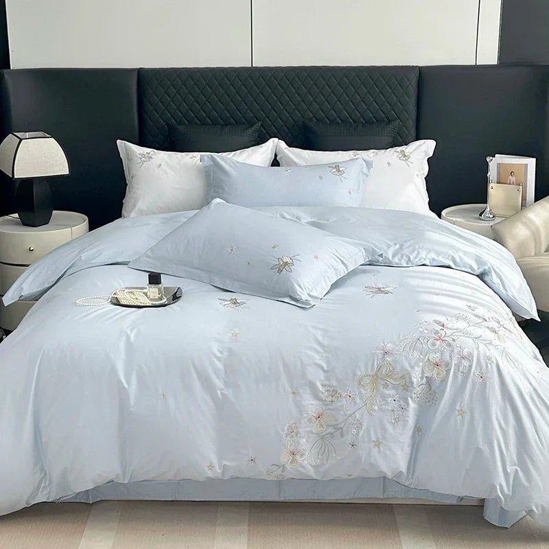 Afralia™ Princess Flower Bow Angel Embroidery Bedding Set