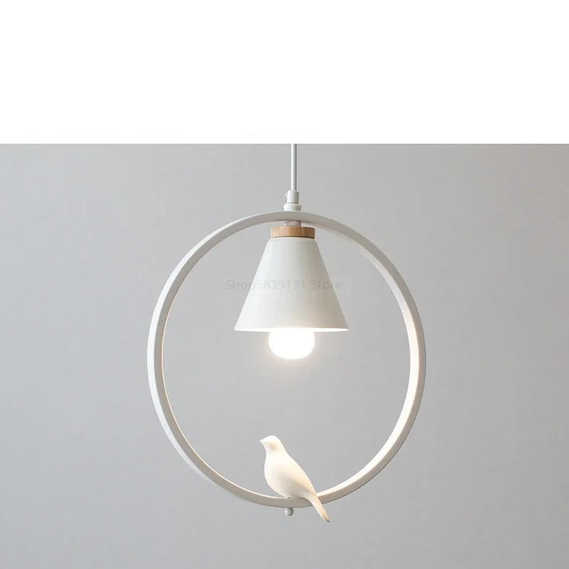Afralia™ Iron Ring Pendant Lights Nordic Modern Child Bedroom Hanging Lamps Led Bird Light E27