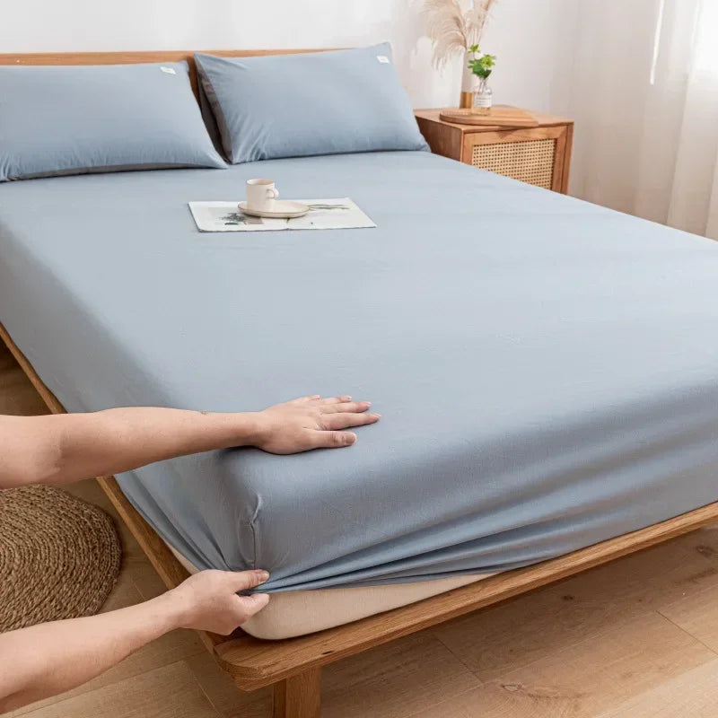 Afralia™ Cotton Fitted Sheet with Elastic Bands for Single Double King Queen Bed