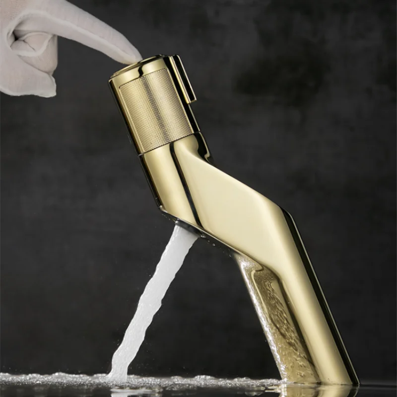 Afralia™ Gold Basin Faucet: Single Handle Push-Button Mixer Tap for Bathroom, Brass Material