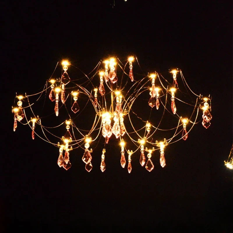 Afralia™ Firefly Pink Crystal Chandelier for Living Room and Bedroom