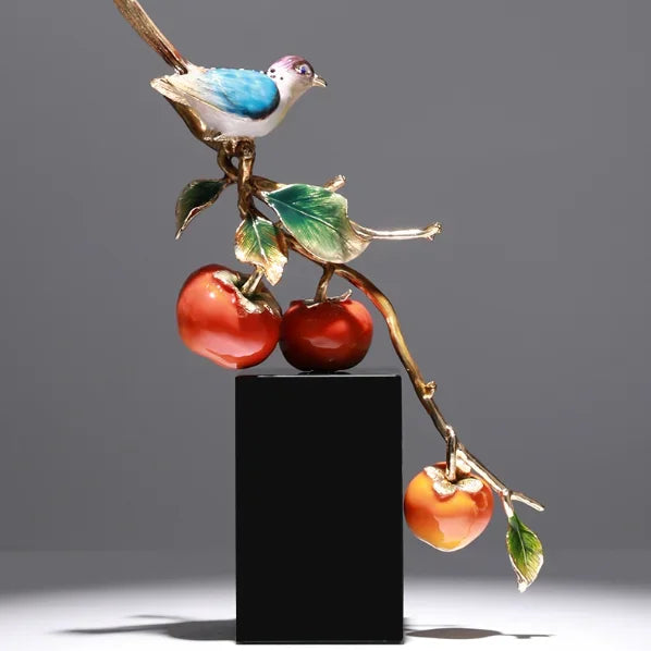 Afralia™ Chinese Enamel Persimmon Ruyi Ornament for Living Room Wine Cabinet Décor