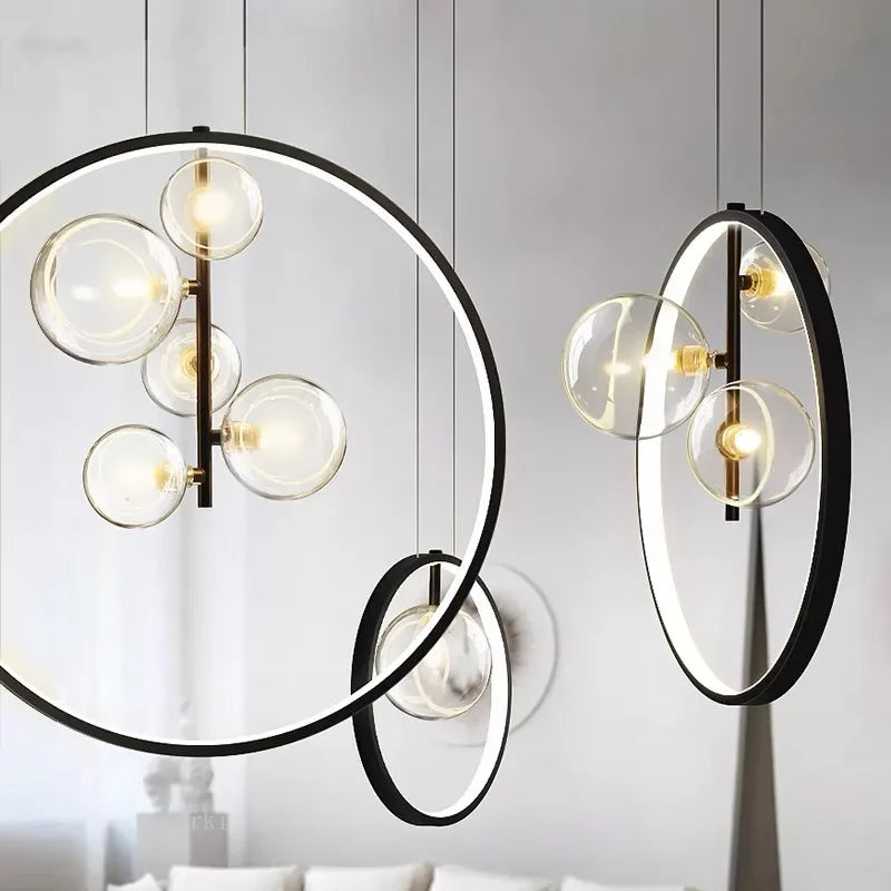 Afralia™ Ball Bubble LED Chandelier: Modern Round Ring Pendant Light for Dining Room & Bar