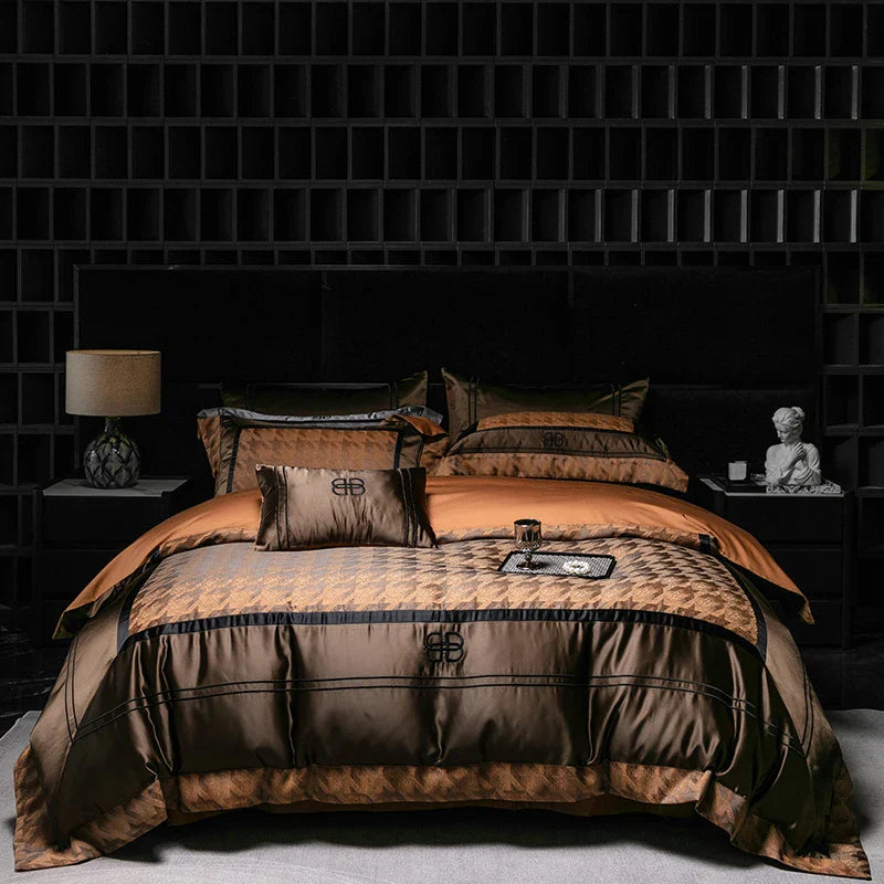 Afralia™ Luxe Brocade Jacquard Bedding Set with Egyptian Cotton & Embroidery