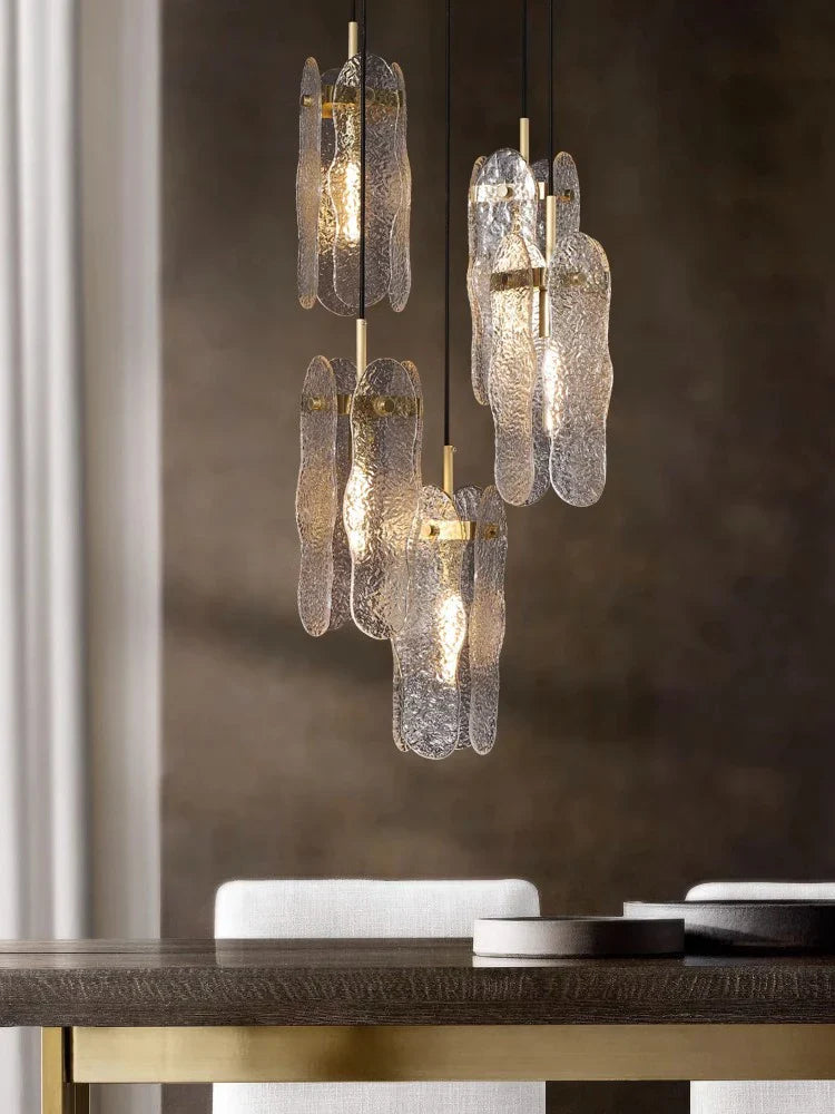 Afralia™ Glass Stainless Steel LED Chandelier Light for Dining Room