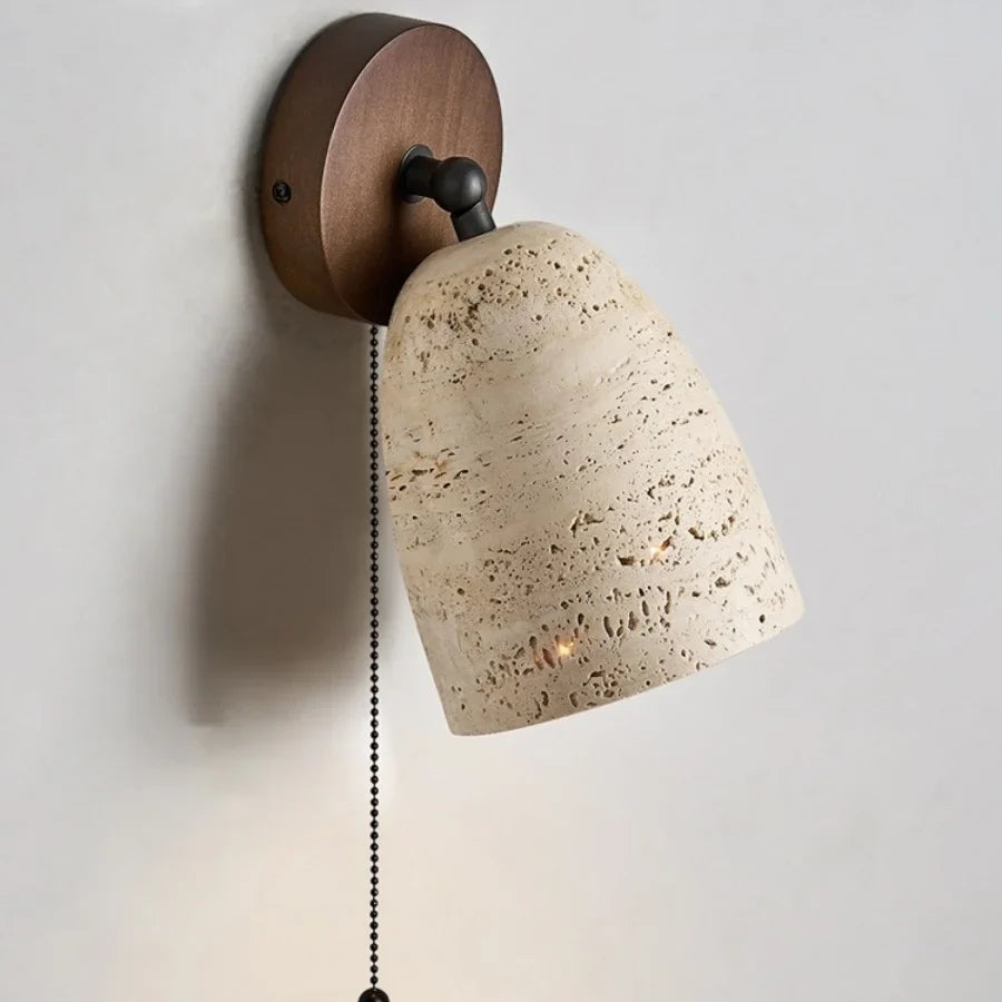 Afralia™ Yellow Travertine LED Wall Lights with Pull Chain Switch, Modern Rotate Bedside Lamp