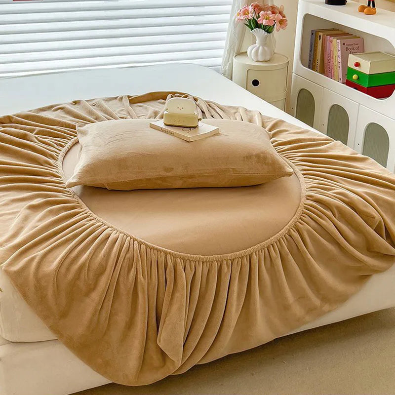 Afralia™ Cozy Milk Velvet Fitted Sheet for Autumn & Winter Mattress Topper