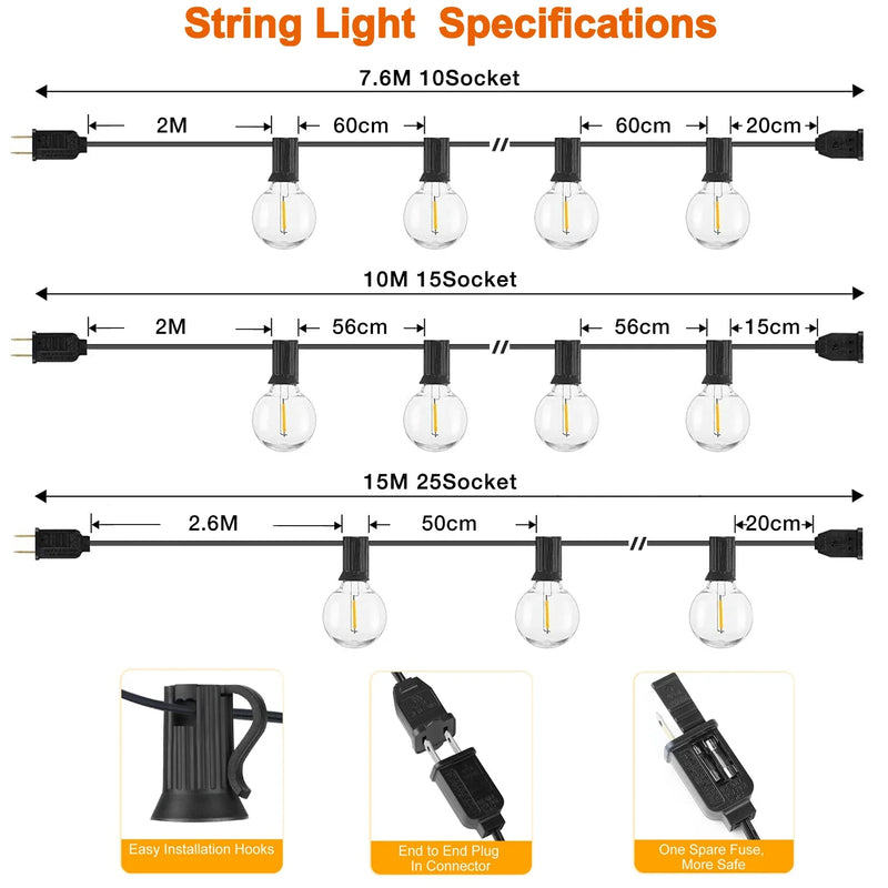 Afralia™ Outdoor G40 Globe LED String Lights IP44 Weatherproof Connectable