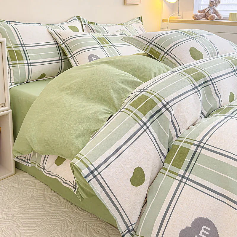 Afralia™ Cozy Flower Print Bedding Set: Brushed Cotton, Skin-Friendly, Soft, Thick, 4Pcs