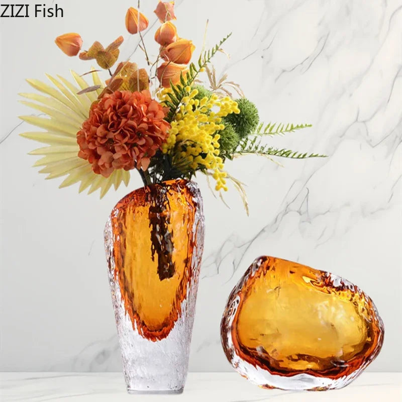 Afralia™ Amber Glass Vase: Table Decor, Flower Arrangement, Hydroponic Plant Pot
