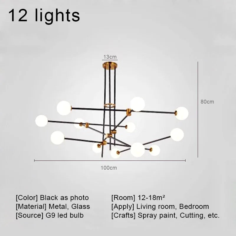 Afralia™ Nordic Black Glass Chandelier Ceiling Light Fixture for Modern Living Room Dining Room Decor