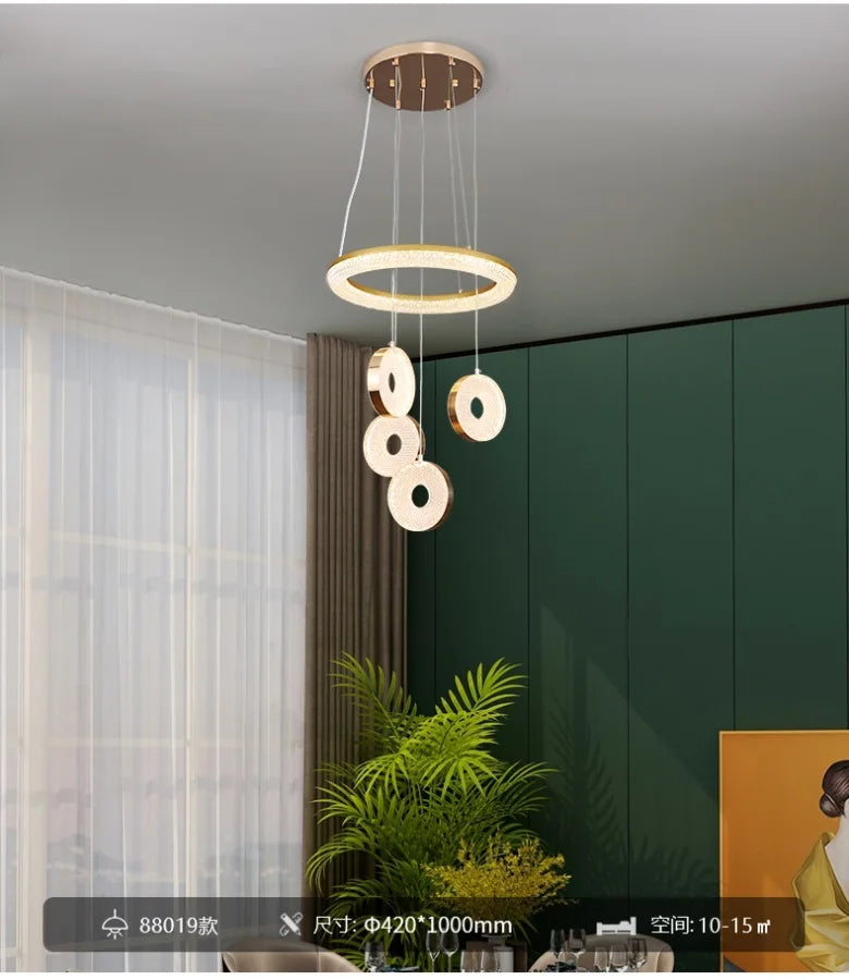 Afralia™ Modern Villa Long Chandelier - Luxury Nordic Apartment Acrylic Ring Chandelier