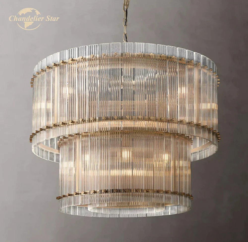 Afralia™ Clear LED Glass Chandelier, Two-Tier Round Living Room Pendant Light