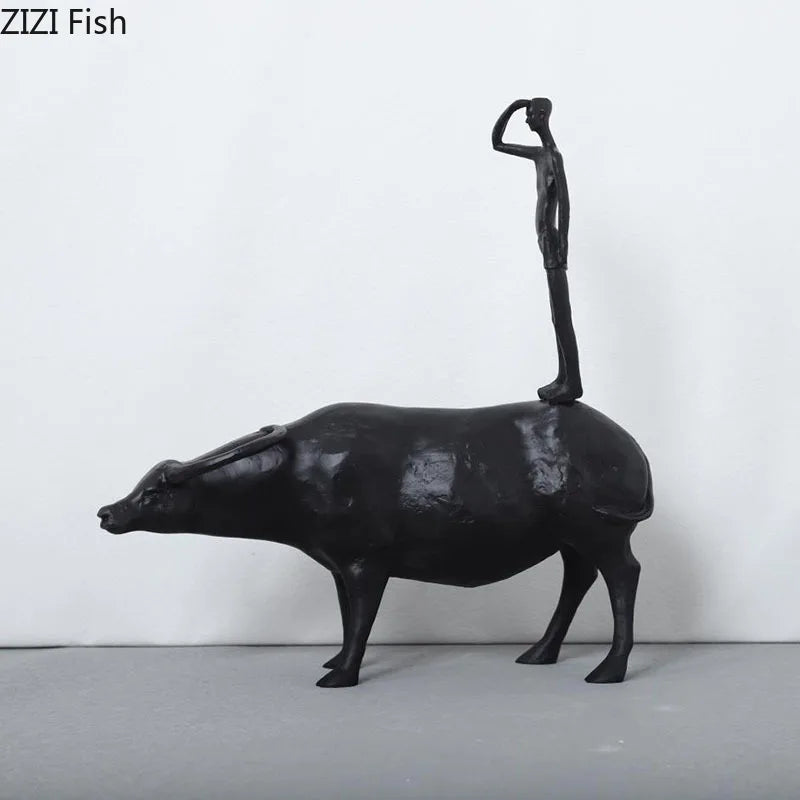 Afralia™ Cowherd Shepherd Boy Resin Figure Sculpture for Modern Home Decor