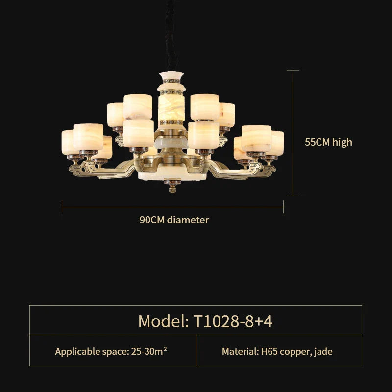 Afralia™ New Chinese Style Chandelier Living Room Light Restaurant Modern Jade Villa Large Pendant Light