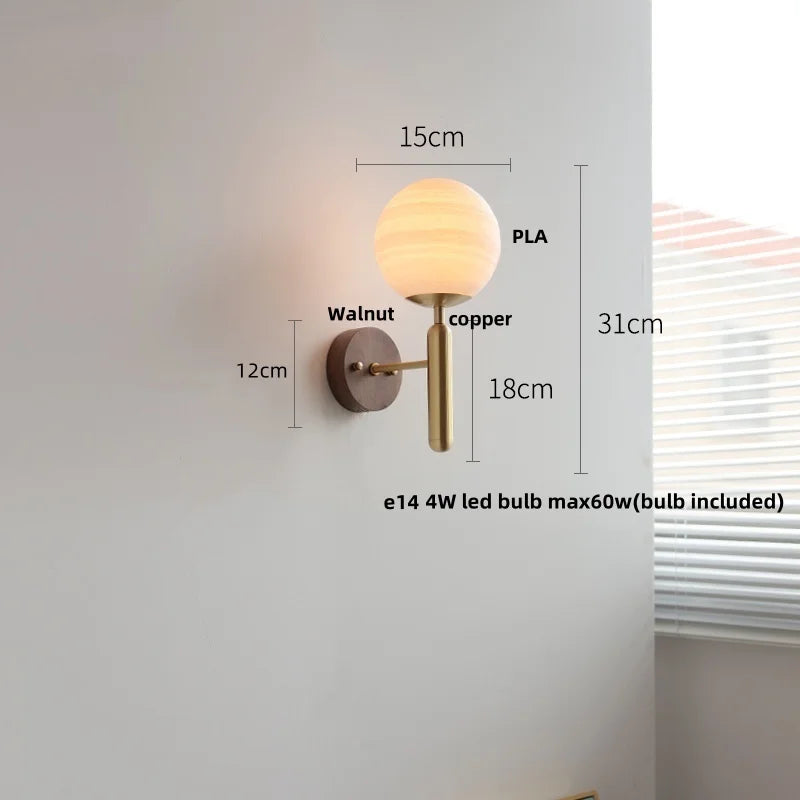 Afralia™ Nordic Moon LED Wall Lights with Walnut Wood Base, Modern Stair Light Fixtures