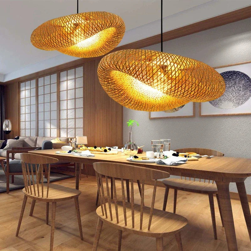 Bamboo Suspension Pendant Light Chandelier by Afralia™ for Kitchen Living Dining Room