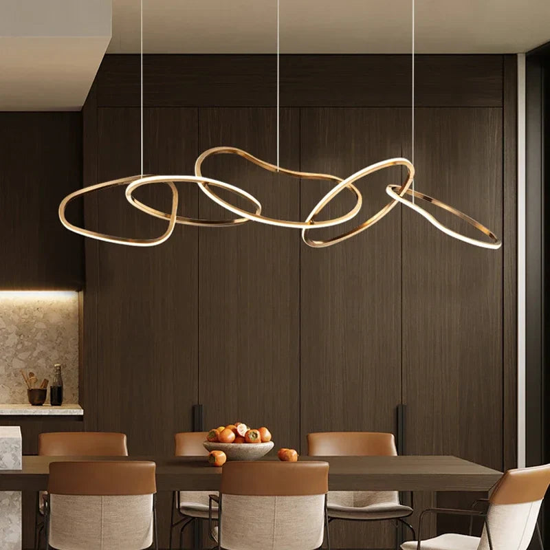 Afralia™ Rose Gold LED Chandeliers - Modern Circle Rings Hanging Lights Fixtures