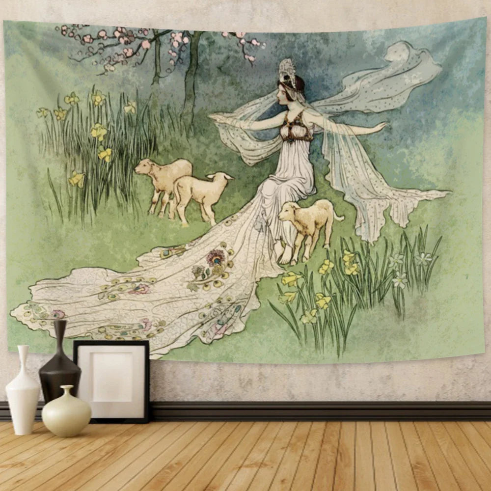 Afralia™ Tapestry Unicorn Hanging Cloth Medieval Ladies Decor Wall Tapestries