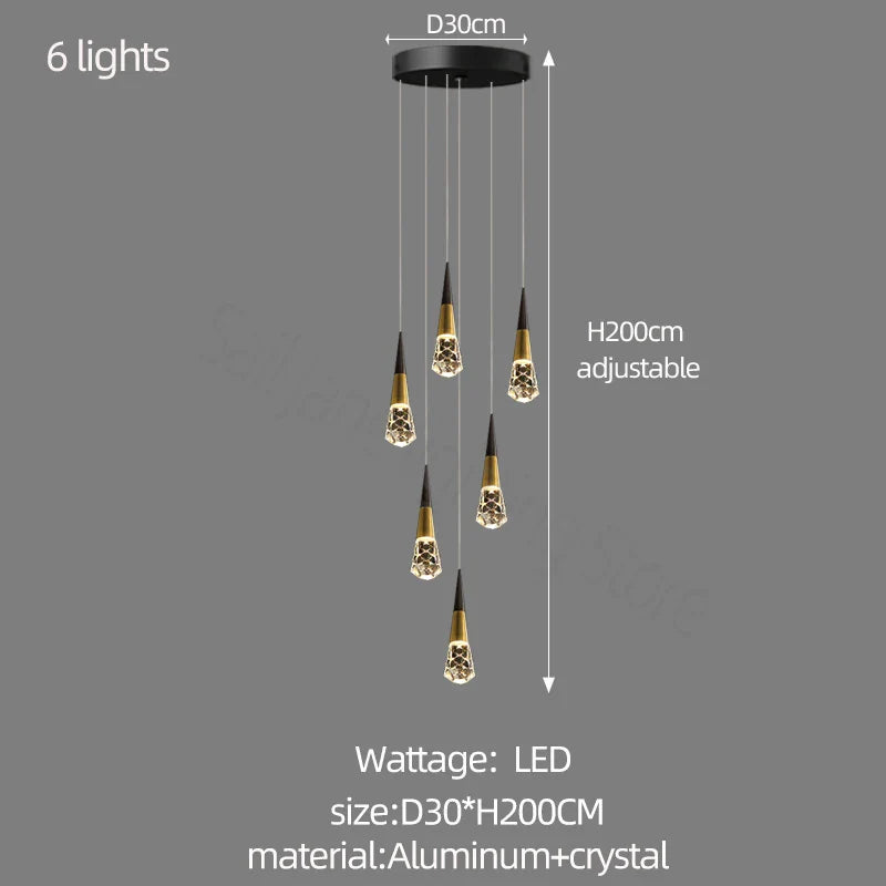 Afralia™ Crystal Chandelier for Stairwell and Living Room Dimming Lighting