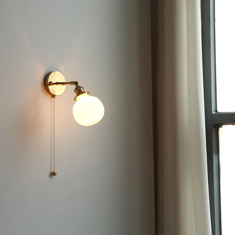 Afralia™ Glass LED Wall Sconce Pull Chain Switch Modern Bathroom Light