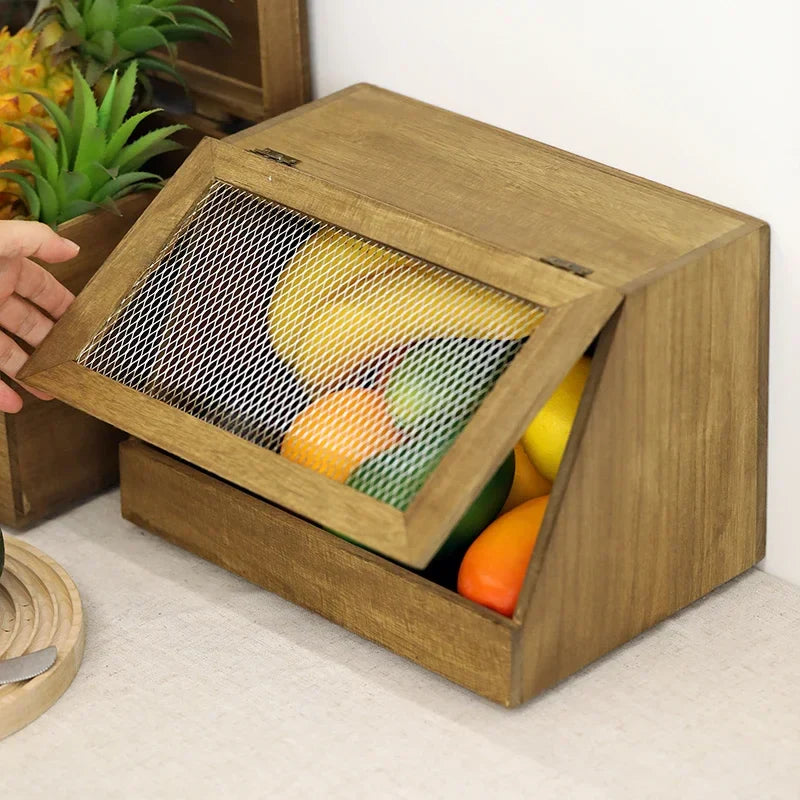 Afralia™ Wood Bread/Fruit Box with Iron Net Tableware - Wedding Party Home Décor