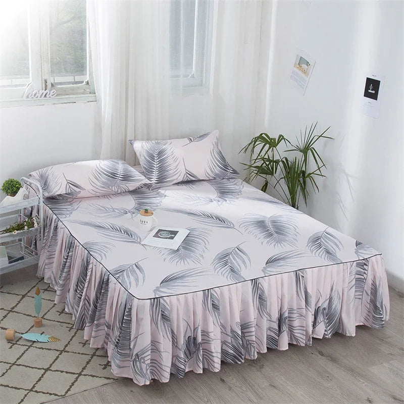 Afralia™ Pleated Dust Bed Cover with Bed Skirt Queen Size Bedspread Soft Bedsheet