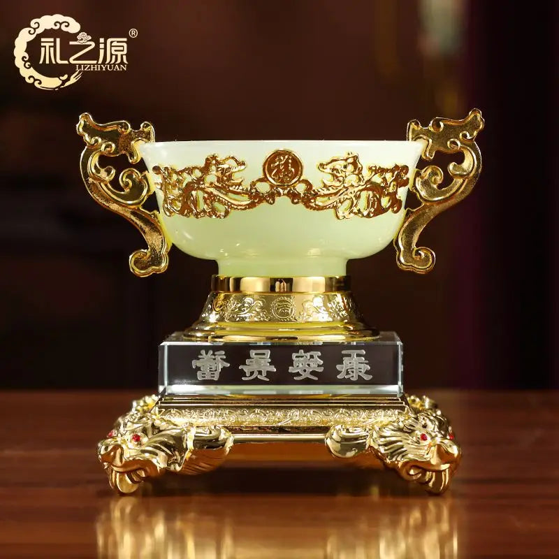 Afralia™ Resin Auspicious Cauldron Luminous Stone Ornament, Home Decor Craft