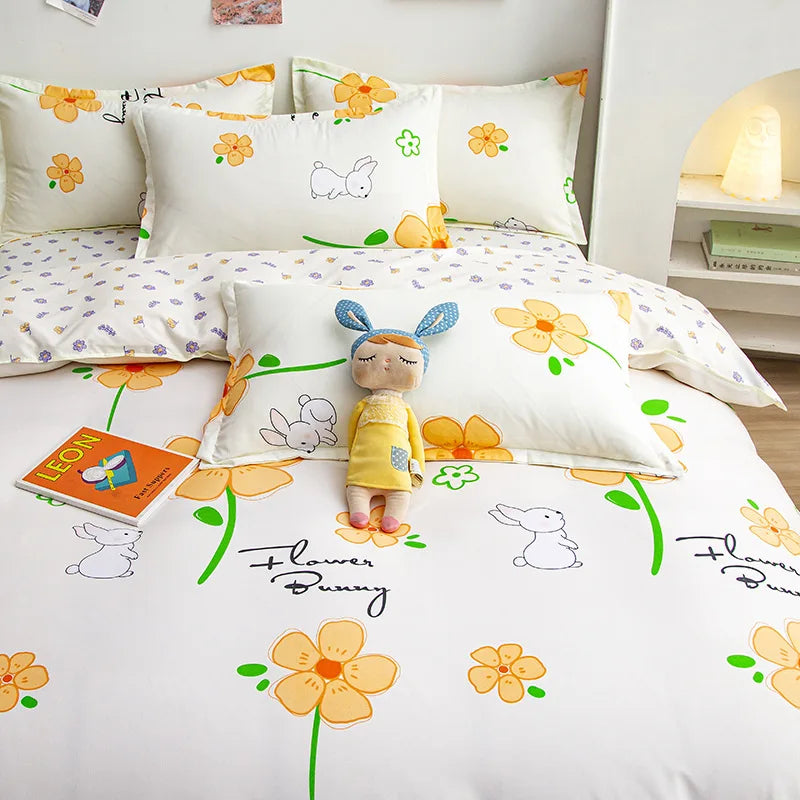 Afralia™ Cartoon Printed Bedding Set: Bed Sheet, Duvet Cover, Pillowcases