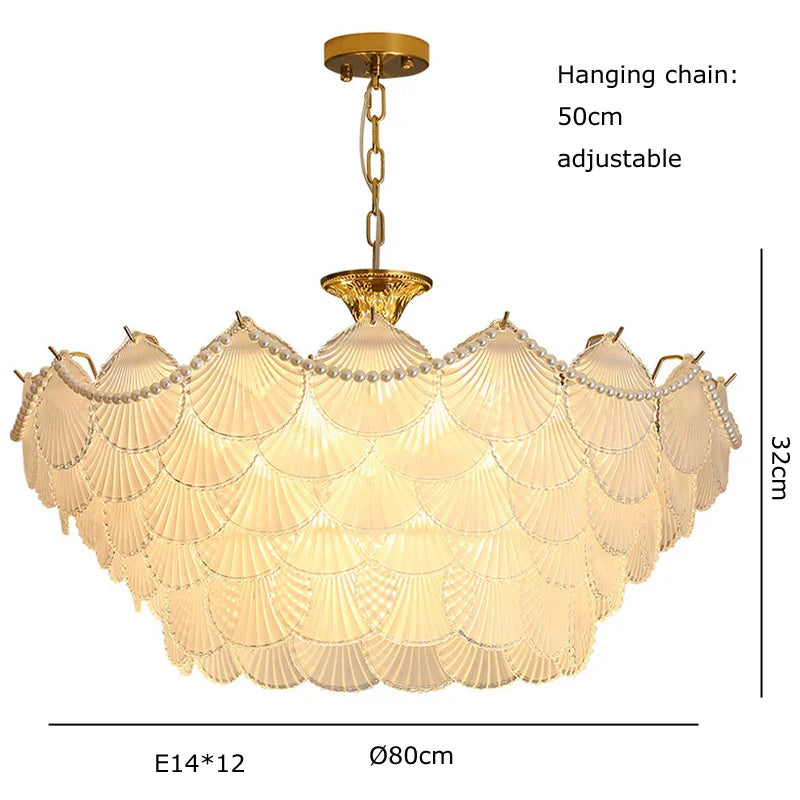 Afralia™ Shell Glass Gold Lustre LED Chandelier - Luxury Hanging Lamp