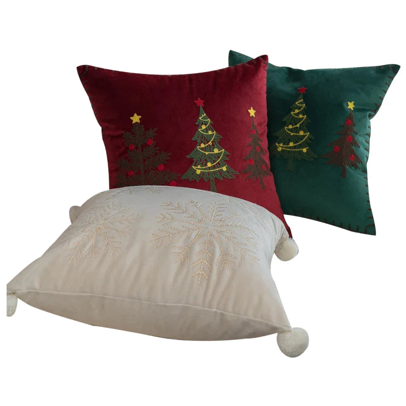 Afralia™ Christmas Cartoon Embroidered Pillow Cover Set for Festive Home Decor