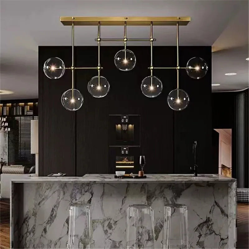 Afralia™ Black Gold Brass Chandelier with Clear Glass Art - Vintage Geometric Lighting