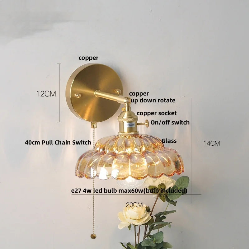 Afralia™ Clear Glass LED Wall Light with Pull Chain Switch
