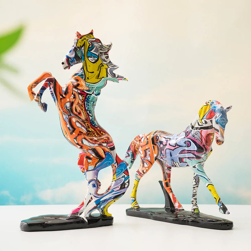 Afralia™ Colorful Resin Horse Statue for Home Decor