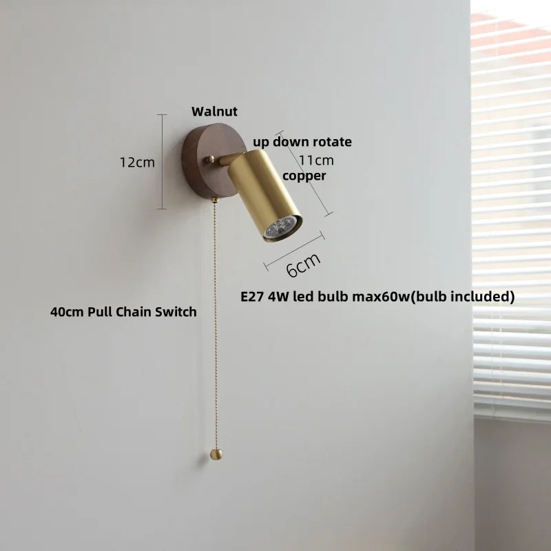 Afralia™ Nordic Copper Lampshade LED Wall Sconce with Pull Chain Switch