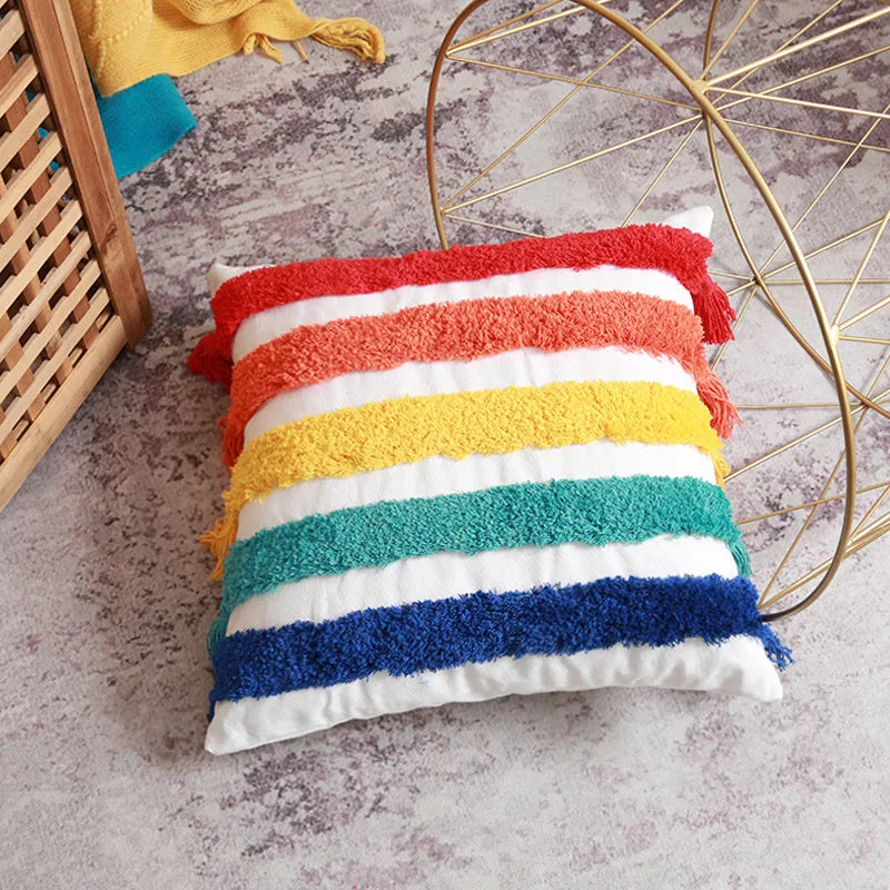 Tufted Rainbow Cushion Cover for Living Bed Girls Kids Room by Afralia™