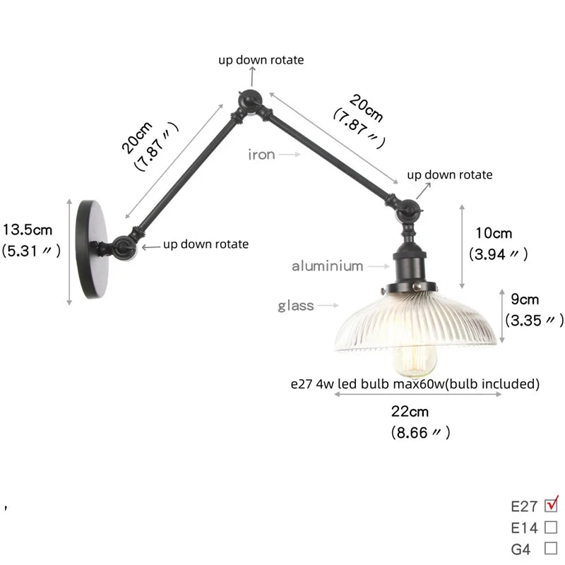 Afralia™ Clear Glass Swing Arm Wall Light Fixture for Dining Living Room Cafe