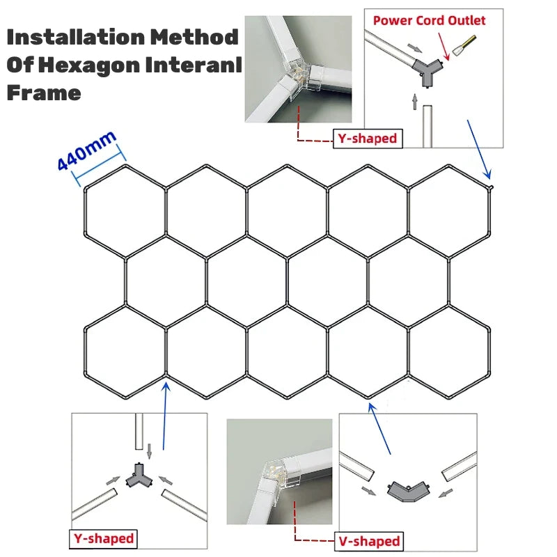 Afralia™ Hexagon LED Garage Light for Auto Body Repair & Detailing Workshop