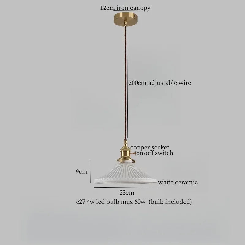 Afralia™ Ceramic LED Pendant Lamp with Wood Handle for Bedroom, Living Room, Dining - Vintage Japanese Style