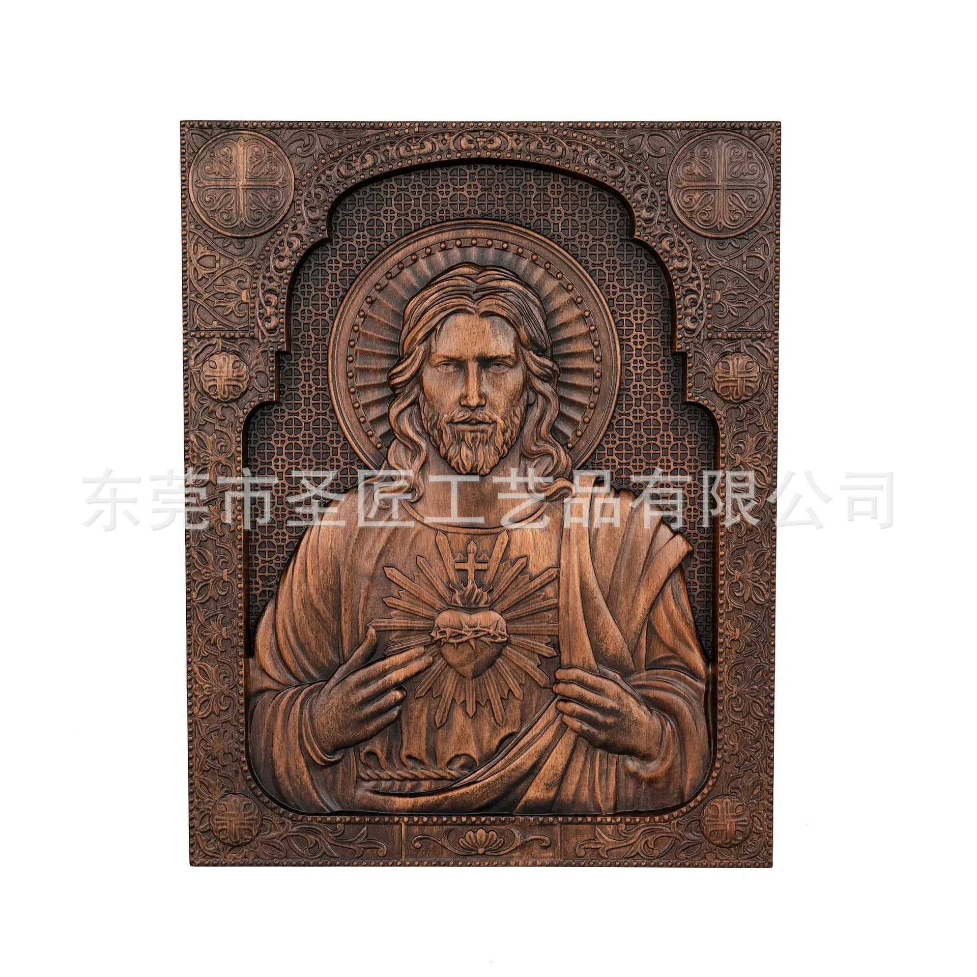 Afralia™ Sacred Heart Jesus Statue Wooden Plaque Wall Hanging Home Church Decor