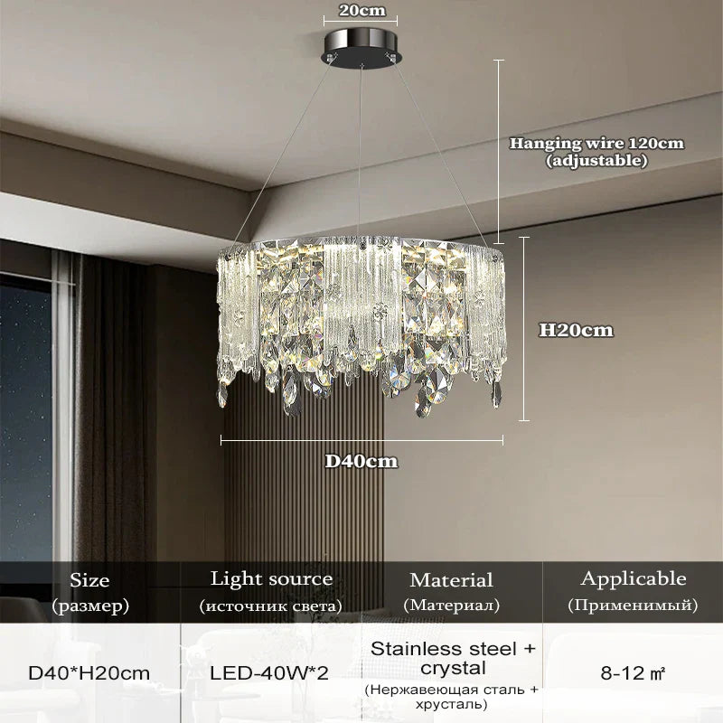 Afralia™ Chrome Crystal Pendant LED Chandelier for Living Dining Bedroom.