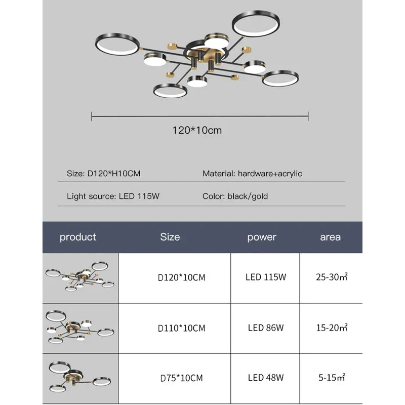 Afralia™ Modern LED Chandelier 2023 - Golden Black Smart Lamp